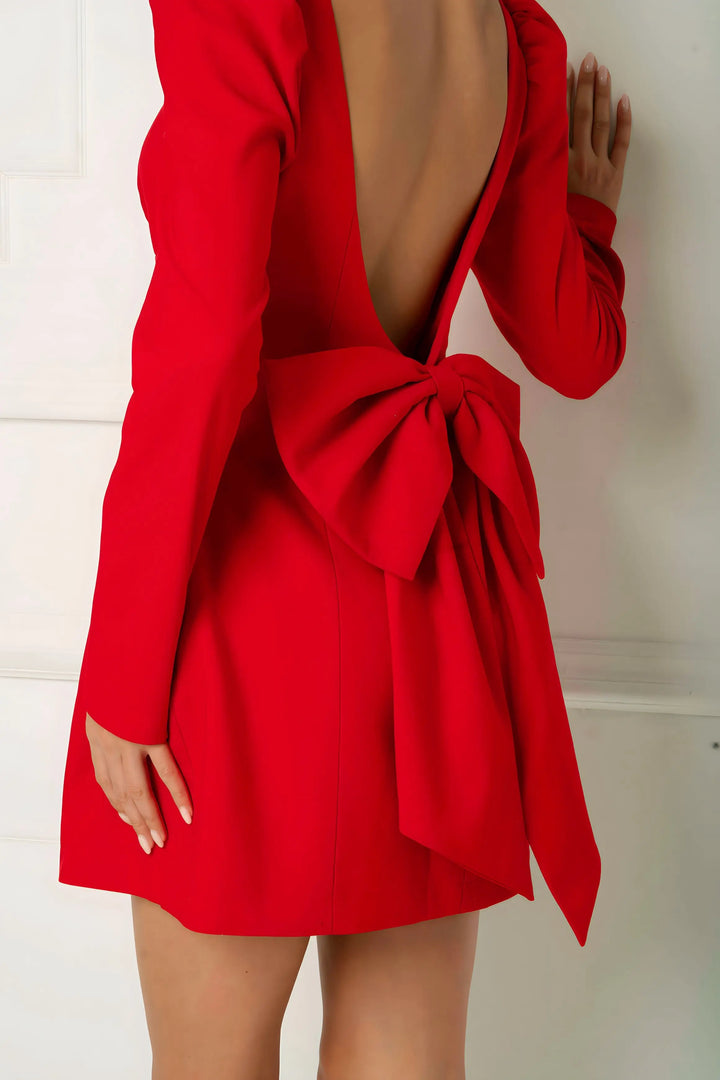 AFEDE™ | Vestido Midi Rojo con Lazo