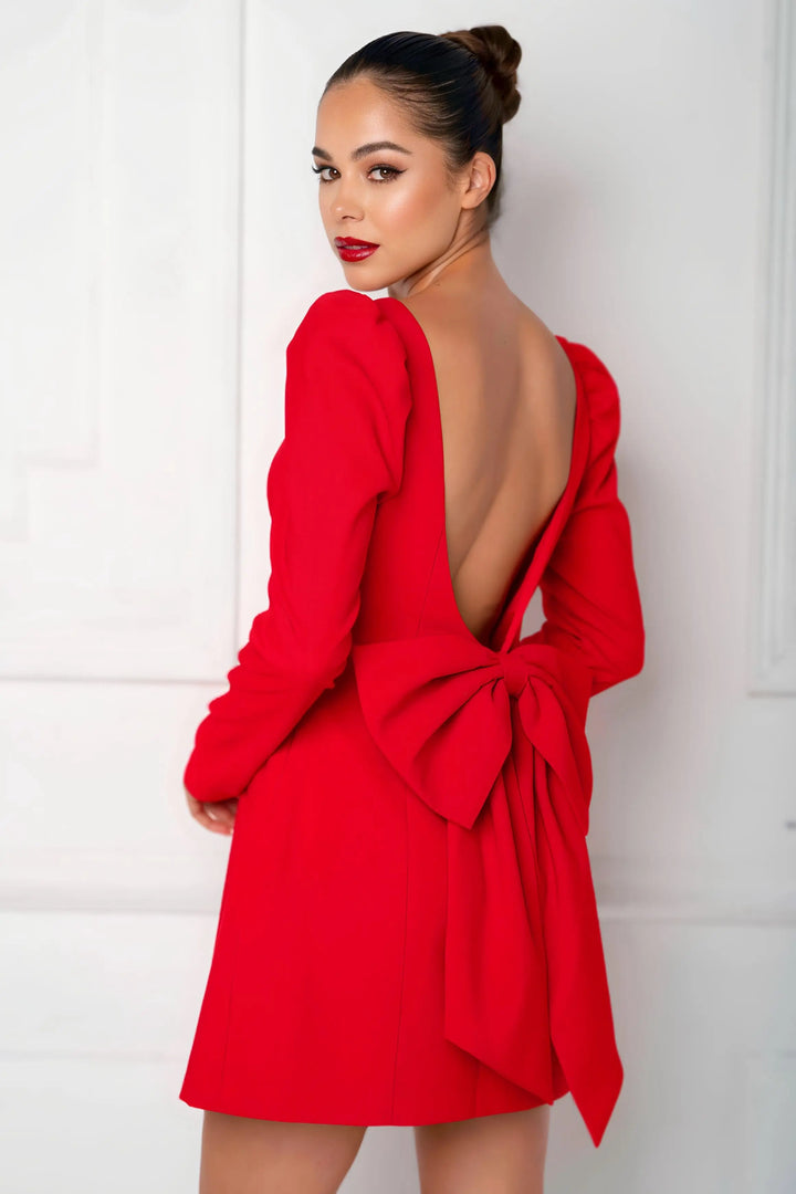 AFEDE™ | Vestido Midi Rojo con Lazo
